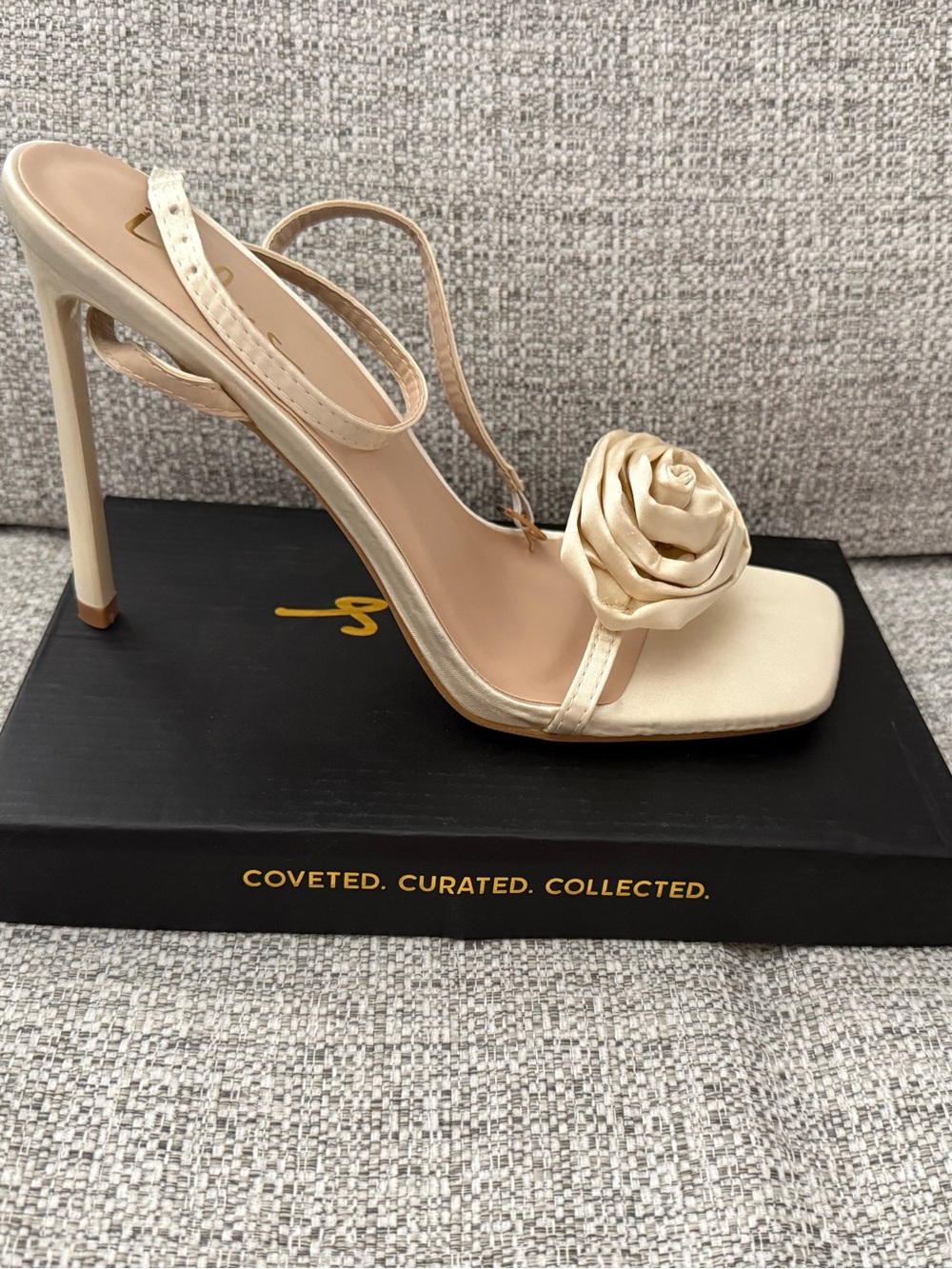Lulu's Cream Satin Rose-Embellished Stiletto Sandal